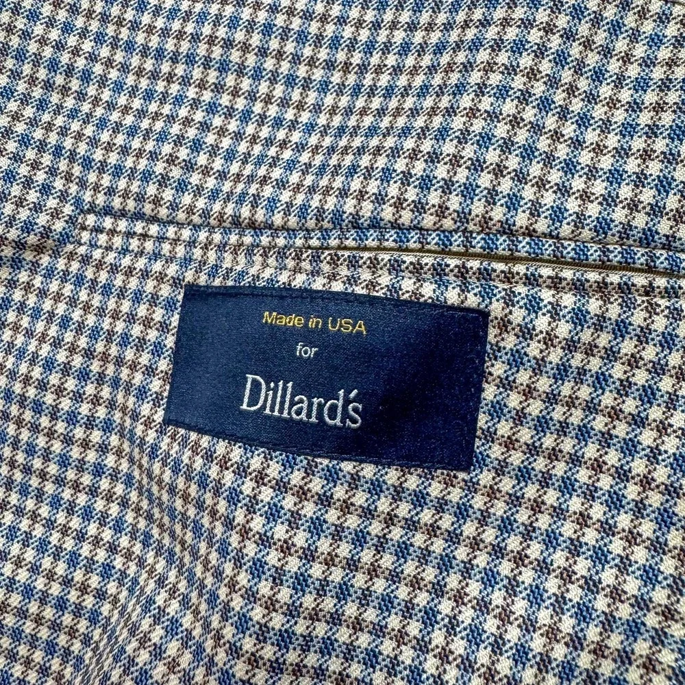 Austin Reed Blazer Mens 44R Blue‎ Brown Check Wool Sport Coat Made USA Dillard's